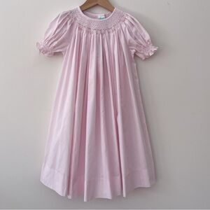 HAND SMOCKED EUC Blush Smocked Bishop Heirloom Dress w/ Rose Bud Detailing